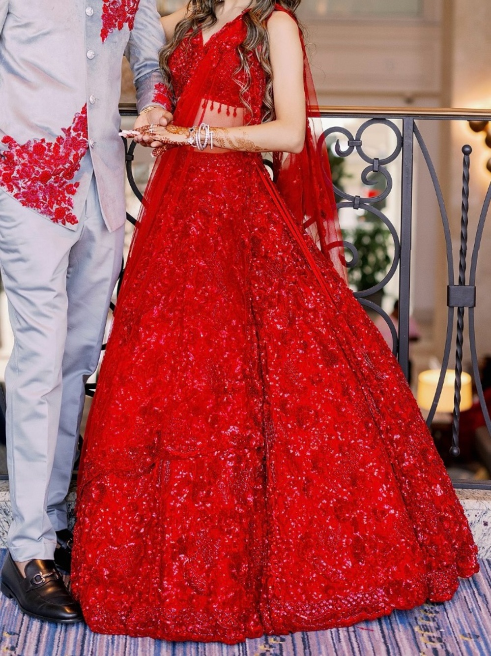 Red Sequin Lengha Inspired by Seema Gujaral